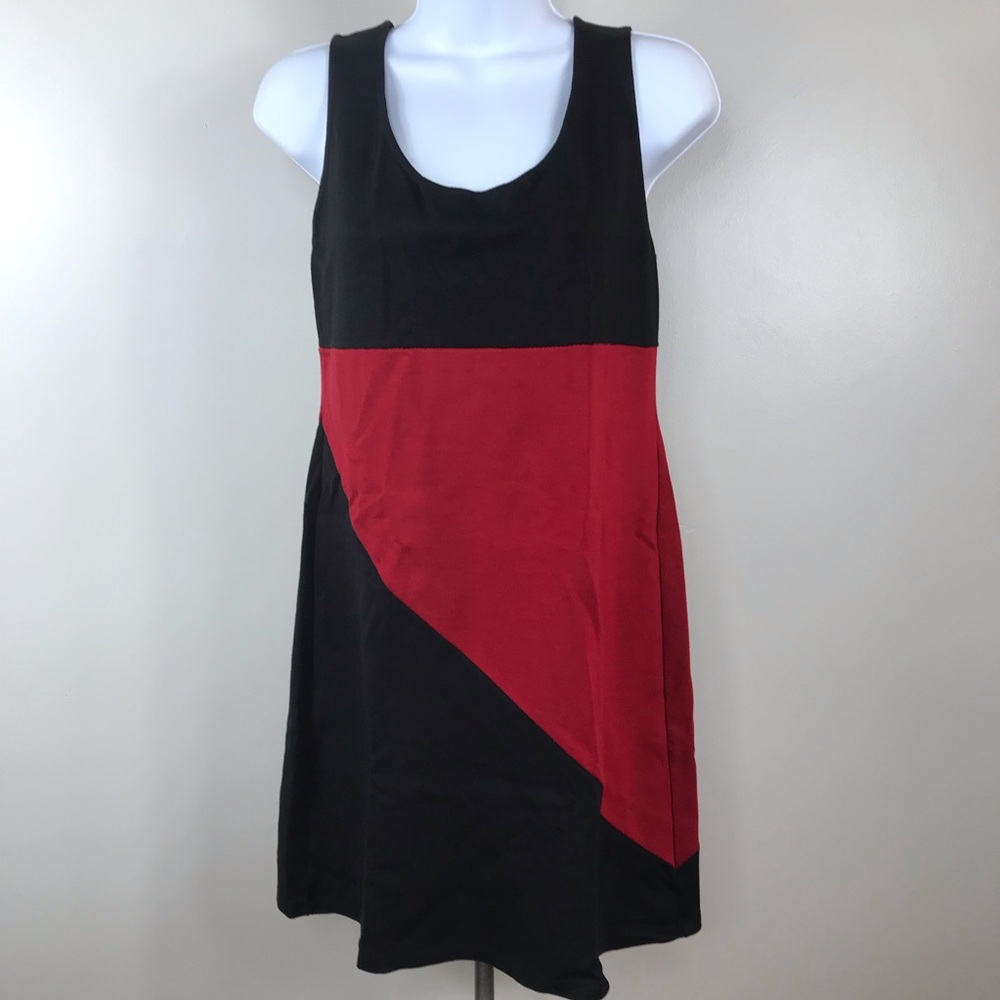 INC black red color block tank dress size small